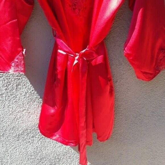 Vintage CACIQUE LINGERIE ROBE LG RED LACEY WRAP ROBE KIMONO NWT Dead Stock - Picture 9 of 13